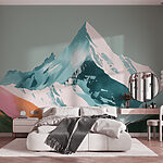 Wall murals Mountain with snow and green hills