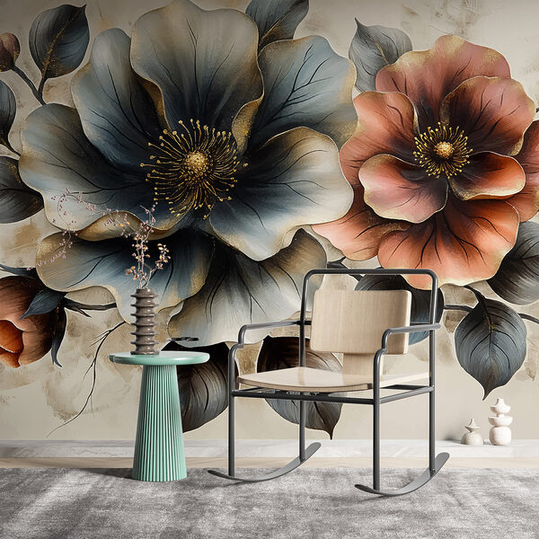Painting of flowers on a white background Wall murals Painting of flowers on a white background