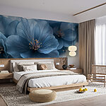 Wall murals Blue flowers on a white surface