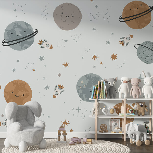 Pattern of planets and rockets Wall murals Pattern of planets and rockets