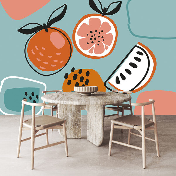 Group of oranges and a glass of water Wall murals Group of oranges and a glass of water