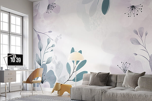 White and purple floral design Wall murals White and purple floral design