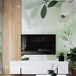 Wall mural White and green floral design