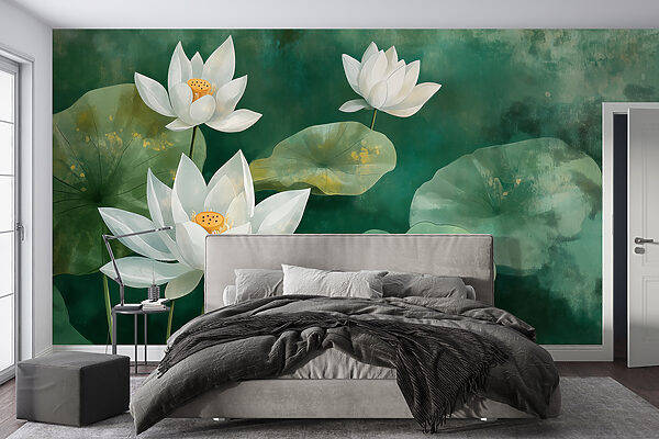 White flowers and leaves Wall murals White flowers and leaves