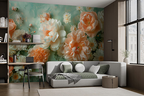 Group of flowers on a blue background Wall murals Group of flowers on a blue background