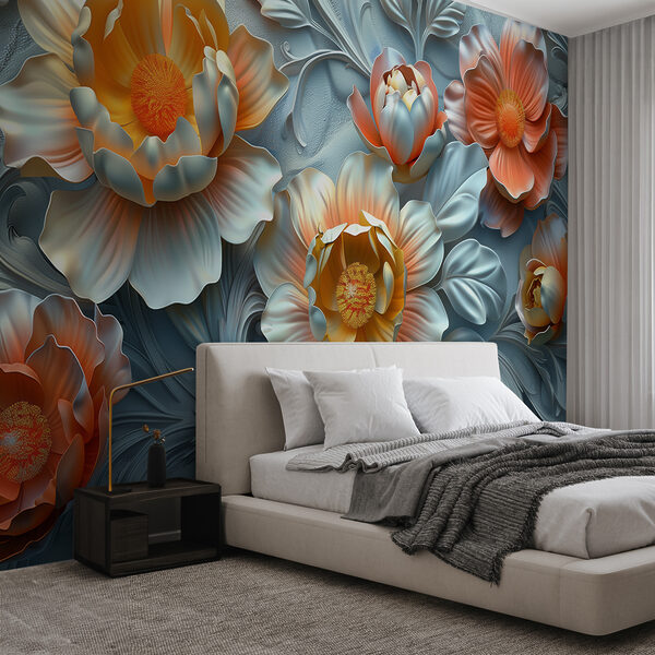 Wallpaper with flowers and leaves Wall murals Wallpaper with flowers and leaves