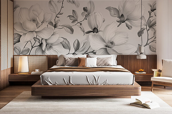Elegant monochrome floral illustration Wall murals Elegant monochrome floral illustration