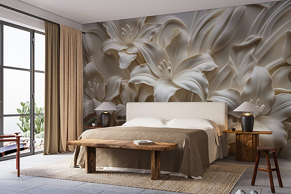 White flower sculpture on a wall Wall murals White flower sculpture on a wall