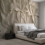 Wall mural White flower carving on a wall
