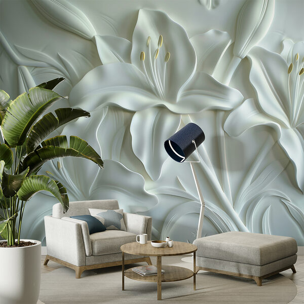 Wall murals White flower carving on a wall (SKU: w01434v1) Wall murals Wall murals White flower carving on a wall (SKU: w01434v1)