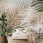 Wall murals Tropical leaves in soft hues