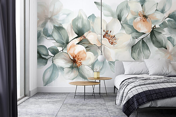 Painting of flowers and leaves Wall murals Painting of flowers and leaves