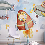 Wall murals Group of animals in a rocket ship