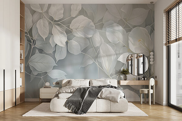 Serene White Botanical Beauty Wall murals Serene White Botanical Beauty