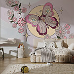 Wall murals Butterfly and flowers on a white background