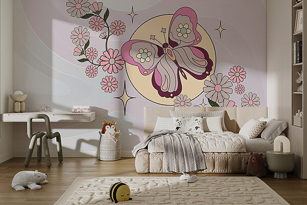 Wall murals Butterfly and flowers on a white background (SKU: w00985) Wall murals Wall murals Butterfly and flowers on a white background (SKU: w00985)