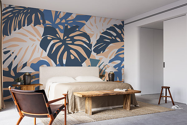 Blue and white leaves Wall murals Blue and white leaves