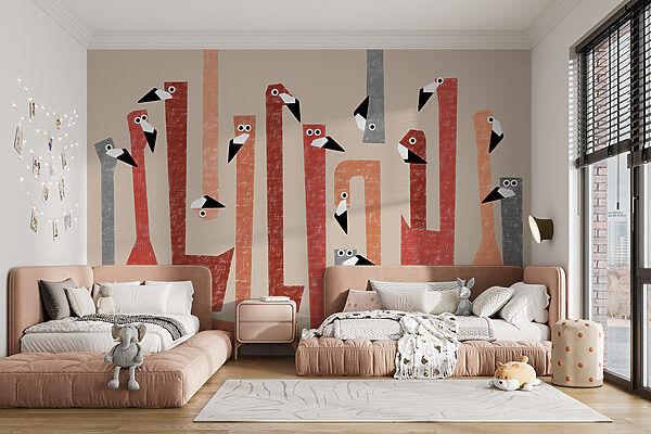 Group of birds with different colored shapes Wall murals Group of birds with different colored shapes