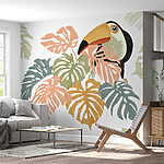 Wall murals Bird with a large beak and colorful leaves