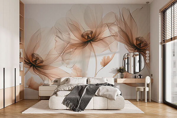Wall murals Delicate Floral Symphony in Sepia
