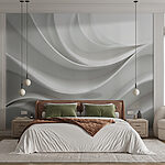 Wall murals White wall with curved lines