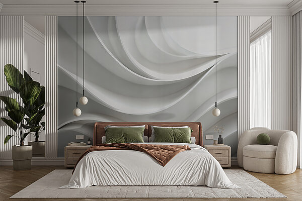 Wall murals Wall murals White wall with curved lines (SKU: w01471)