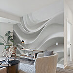 Wall mural White wall with curved lines