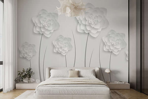 Wall murals White paper flowers on a white background (SKU: w01021) Wall murals Wall murals White paper flowers on a white background (SKU: w01021)