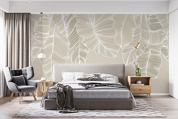 Delicate leaves in artistic sketch Wall murals Delicate leaves in artistic sketch
