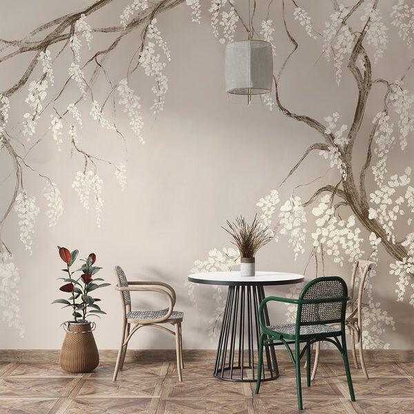 Tree branch with white flowers Wall mural Tree branch with white flowers