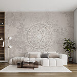 Wall mural White and gray mandala