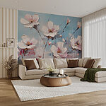 Wall murals Painting of flowers on a blue background