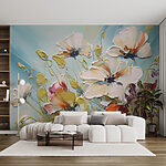 Wall murals Painting of flowers on a blue background
