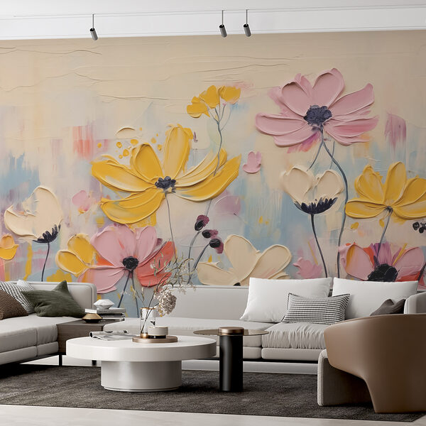 Painting of flowers on a white surface Wall murals Painting of flowers on a white surface