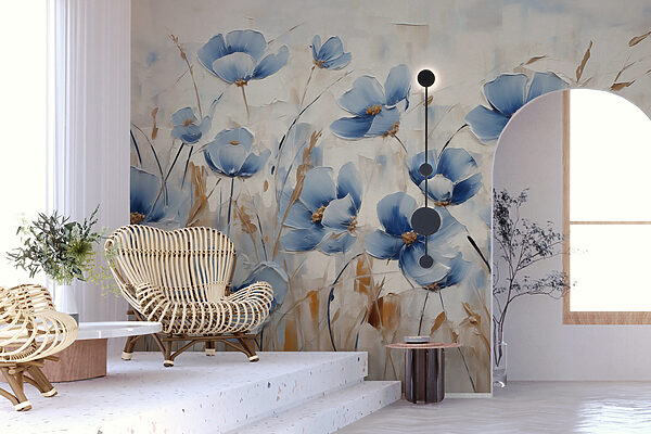 Painting of blue flowers Wall murals Painting of blue flowers