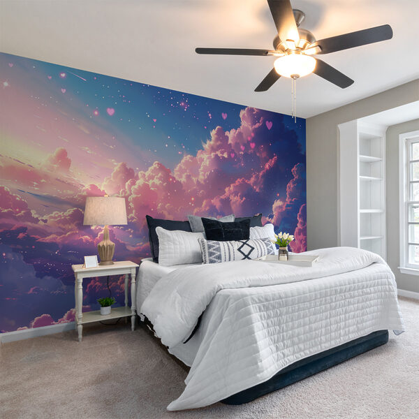 Colorful sky with clouds and hearts Wall murals Colorful sky with clouds and hearts