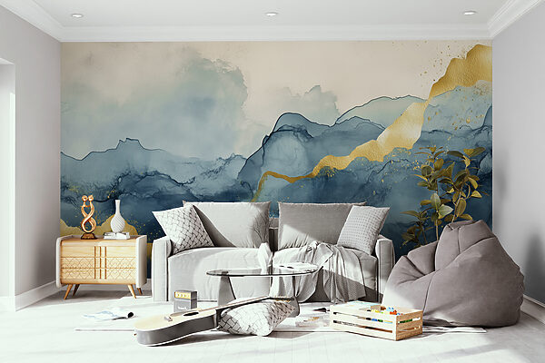 Misty mountains with shimmering veins Wall murals Misty mountains with shimmering veins