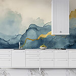 Wall mural Misty mountains with shimmering veins