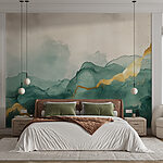 Wall murals Misty mountains with amber accents