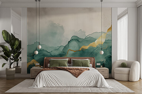 Misty mountains with amber accents Wall murals Misty mountains with amber accents