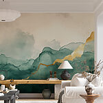 Wall mural Misty mountains with amber accents