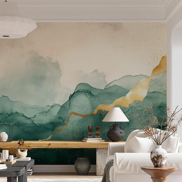 Wall mural Misty mountains with amber accents (SKU: w01362v1) Wall mural Wall mural Misty mountains with amber accents (SKU: w01362v1)