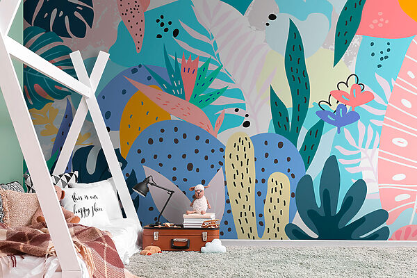 Colorful floral pattern with different colors Wall murals Colorful floral pattern with different colors