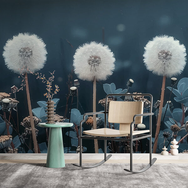 Group of dandelions in a field Wall murals Group of dandelions in a field