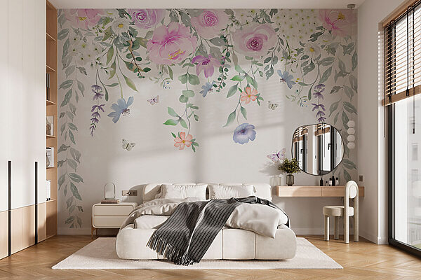 Painting of flowers and butterflies Wall murals Painting of flowers and butterflies