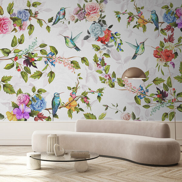 Wallpaper with flowers and birds Wall murals Wallpaper with flowers and birds