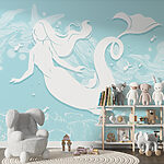 Wall murals White silhouette of a mermaid