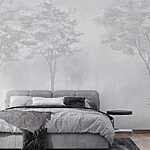 Wall murals Group of trees in a foggy forest