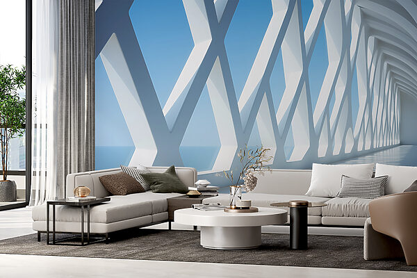 White wall with many windows Wall murals White wall with many windows