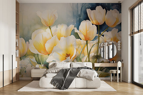 Painting of white flowers Wall murals Painting of white flowers